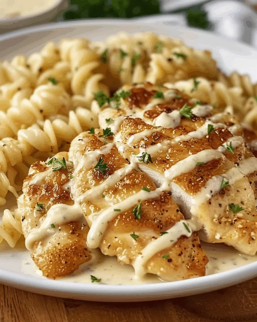 Creamy Garlic Butter Chicken and Rotini in Parmesan Sauce
