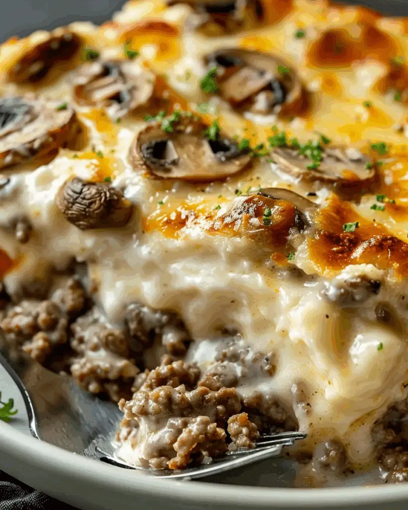 Creamy Mushroom & Ground Beef Bake