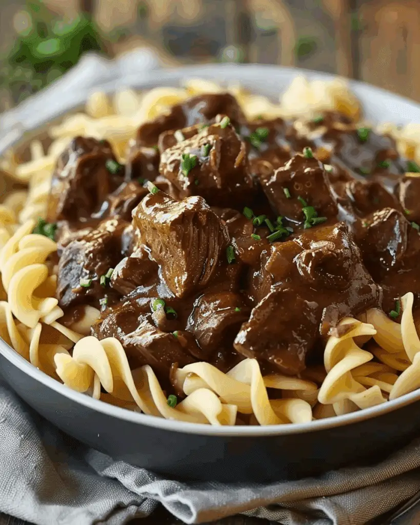 Crockpot Beef Tips & Noodles