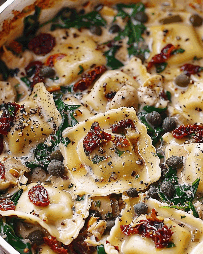 Italian Ravioli with Spinach, Artichokes, Capers, Sun-Dried Tomatoes