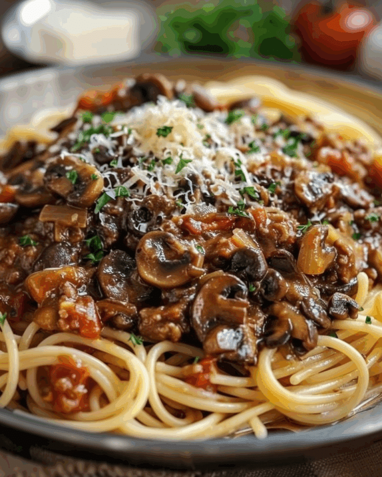 Rich & Hearty Mushroom Bolognese Over Garlic Butter Noodles