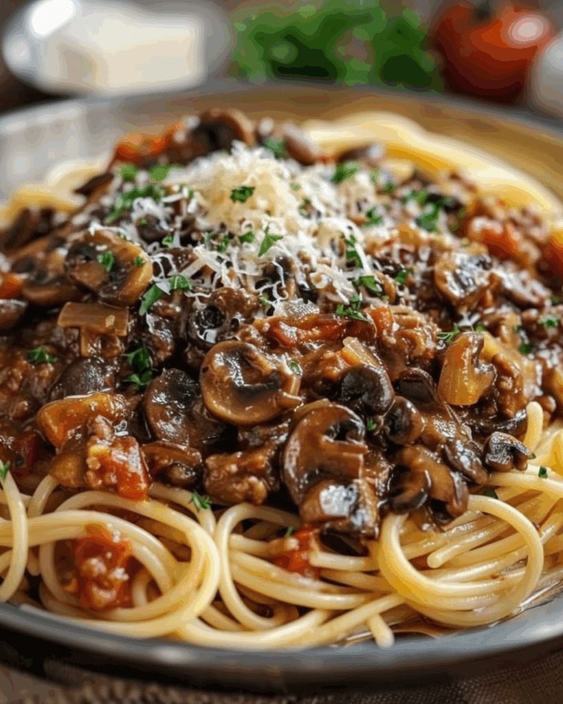 Rich & Hearty Mushroom Bolognese Over Garlic Butter Noodles