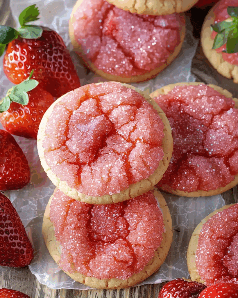 Strawberry Sugar Cookies with Sparkling Strawberry Sugar