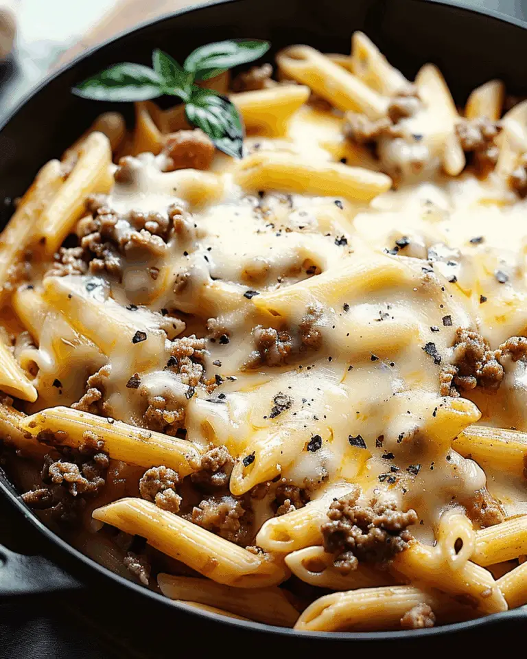 Cheesy Penne with Garlic Butter Ground Beef