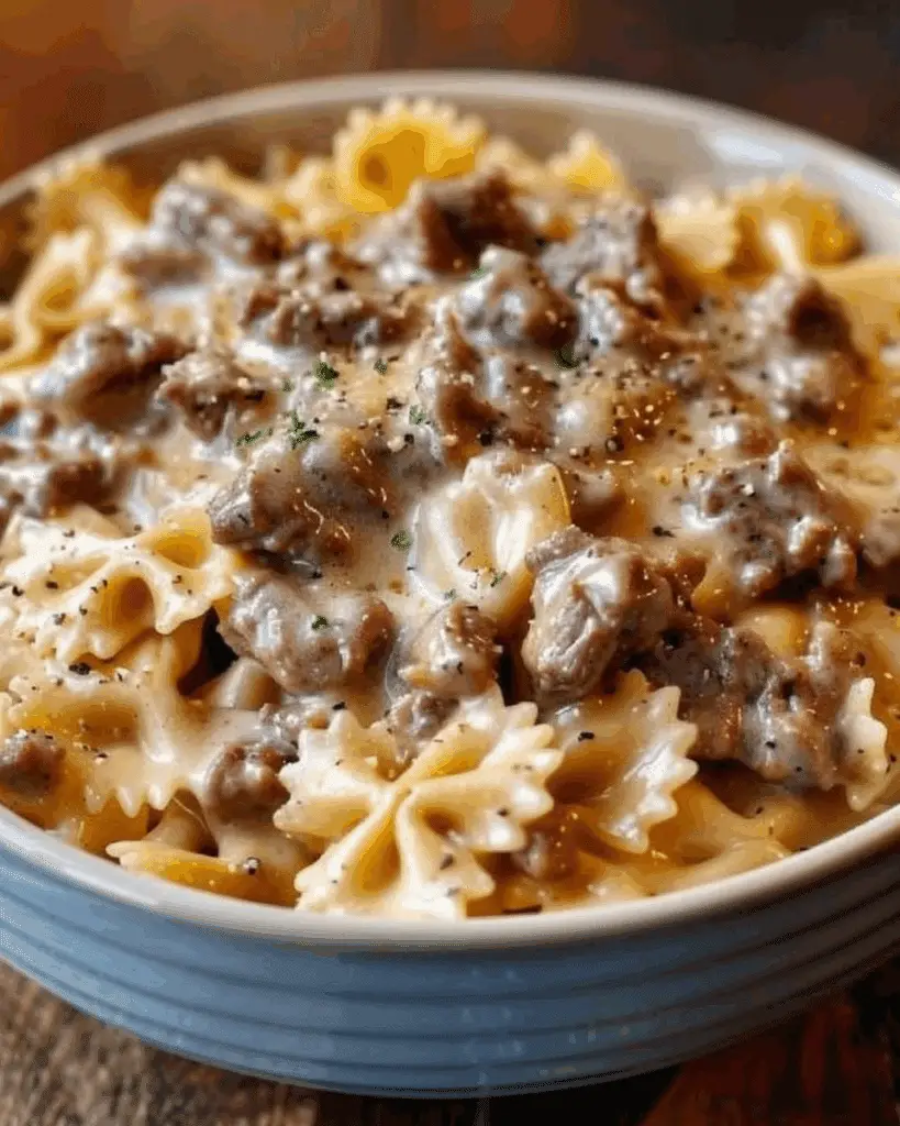 Creamy Beef and Bowtie Pasta
