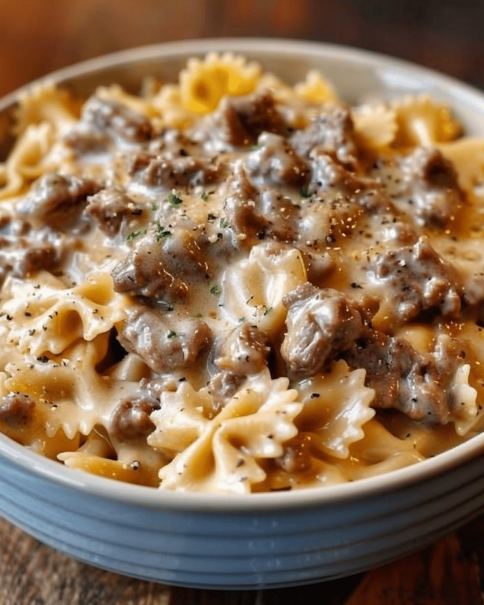 Creamy Beef and Bowtie Pasta