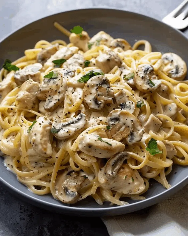 Creamy Garlic Mushroom Chicken Linguine Bliss