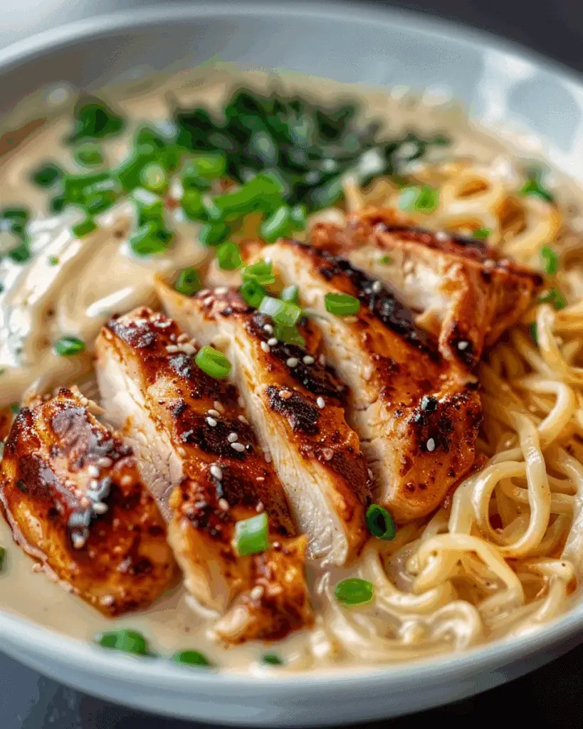 Fiery Chicken Ramen with Rich Creamy Garlic Sauce