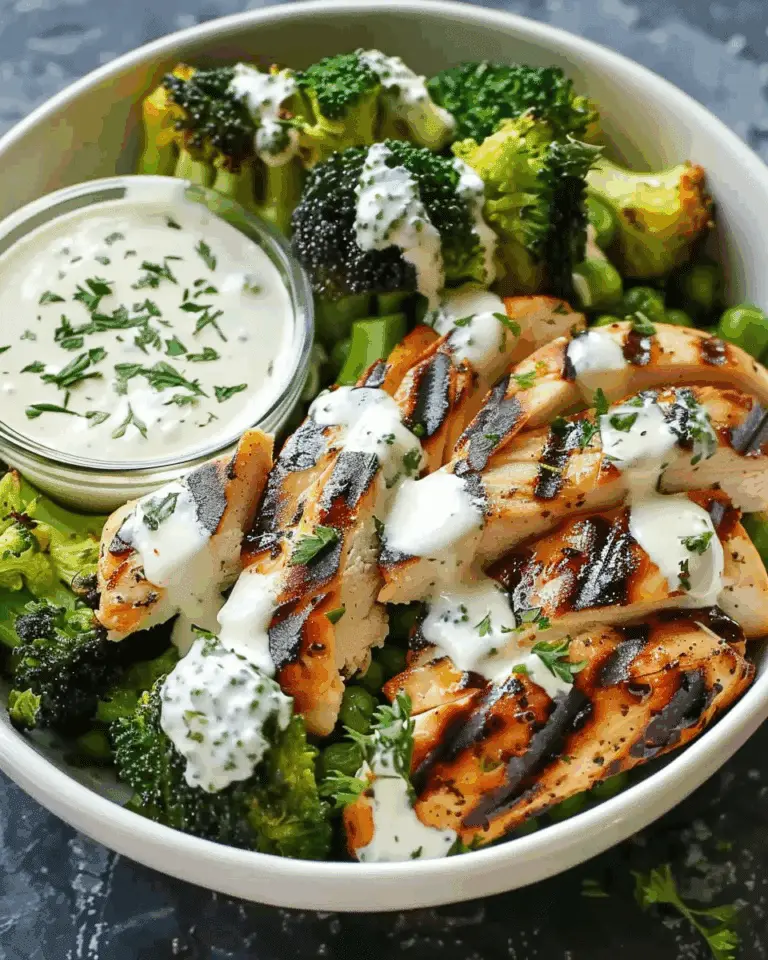 Grilled Chicken & Broccoli Bowls with Creamy Garlic Sauce