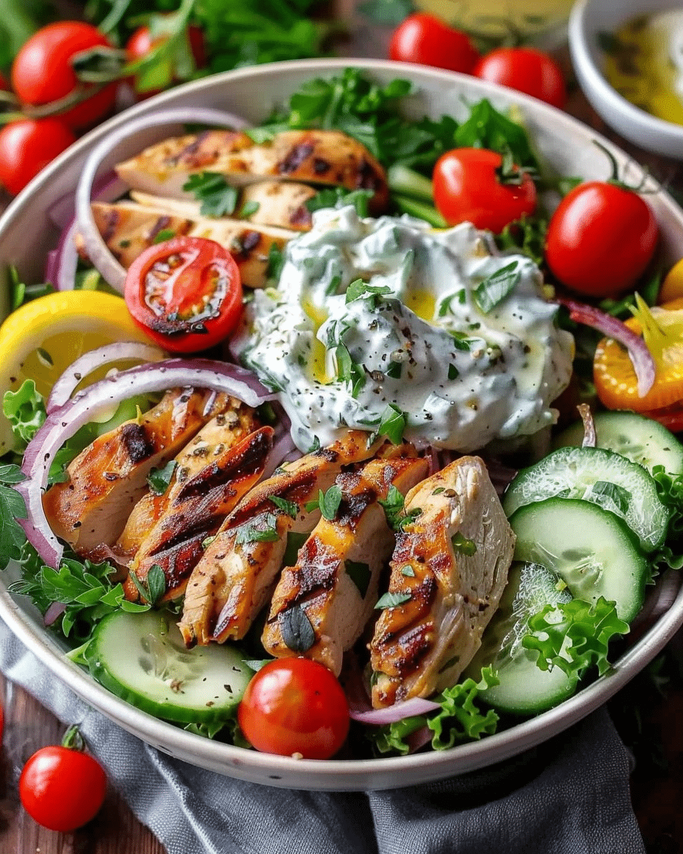 Loaded Grilled Chicken Greek Salad Bowl with Creamy Tzatziki - Cooking ...