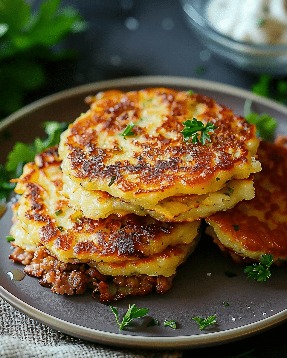 Meat Stuffed Potato Pancakes