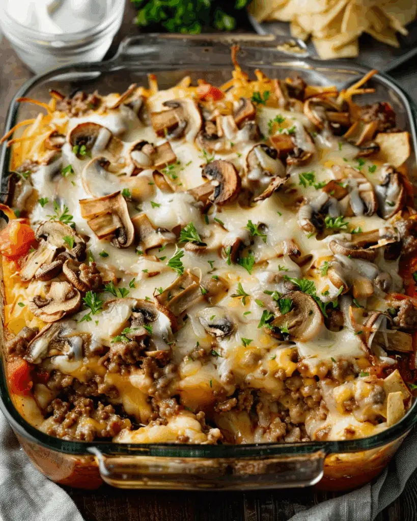 Mushroom Cheeseburger Casserole