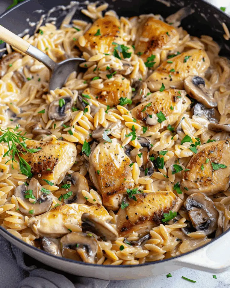 One Pot Creamy Chicken Mushroom Orzo With Parmesan