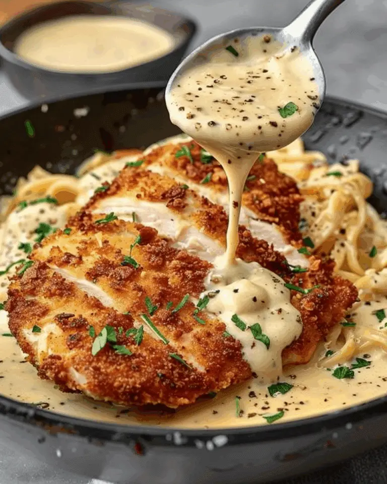 Parmesan Crusted Chicken with Creamy Garlic Sauce