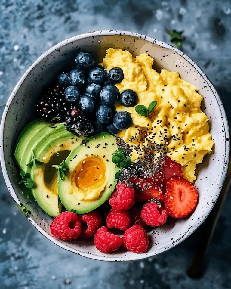 Power Breakfast Bowl with Scrambled Eggs, Avocado & Berries