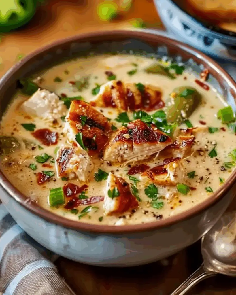Smoky Jalapeño Popper Soup with Grilled Chicken