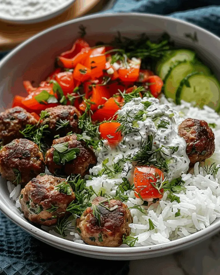 Ultimate Mediterranean Meatball Bowl with Tzatziki & Rice