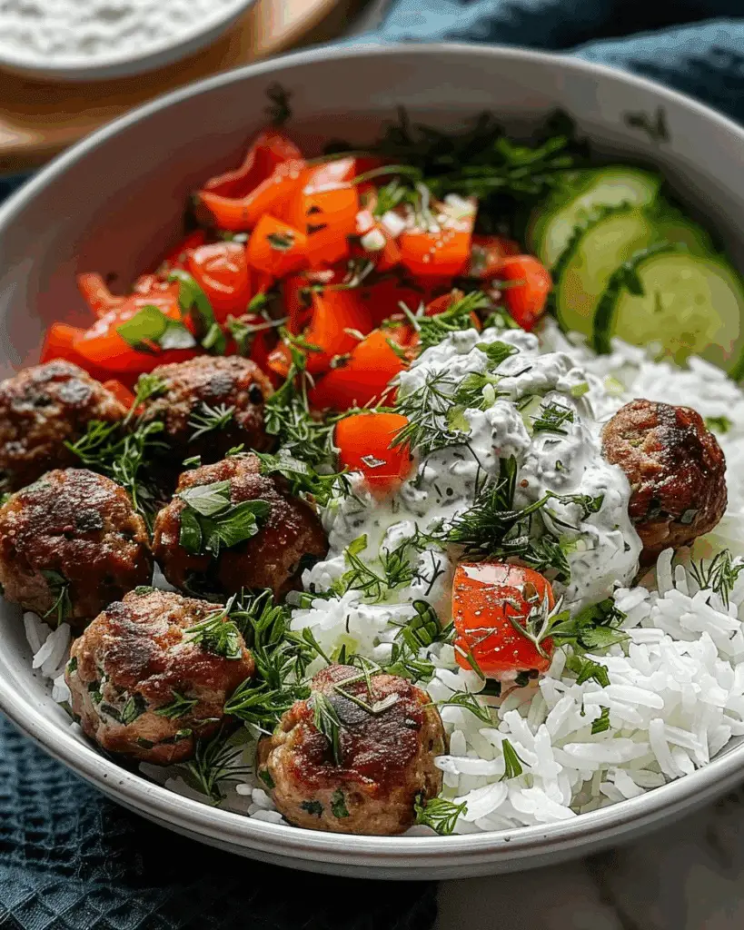 Ultimate Mediterranean Meatball Bowl with Tzatziki & Rice