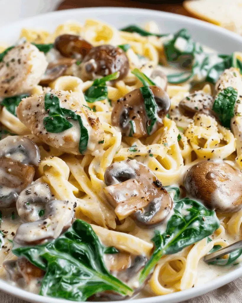 Chicken Alfredo with Spinach and Mushrooms