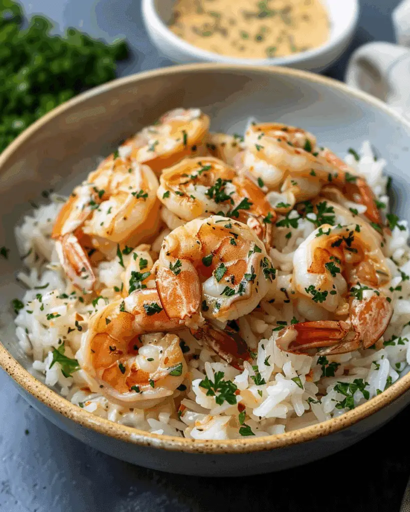 Creamy Garlic Butter Shrimp Bowl with Herb Rice