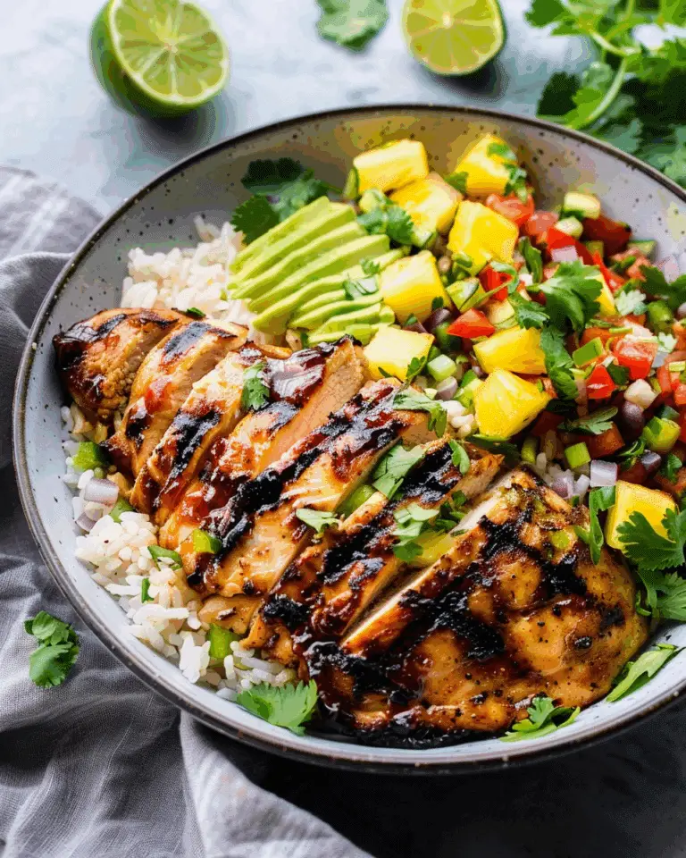 Grilled Chicken with Caramelized Pineapple Salsa Rice Bowl