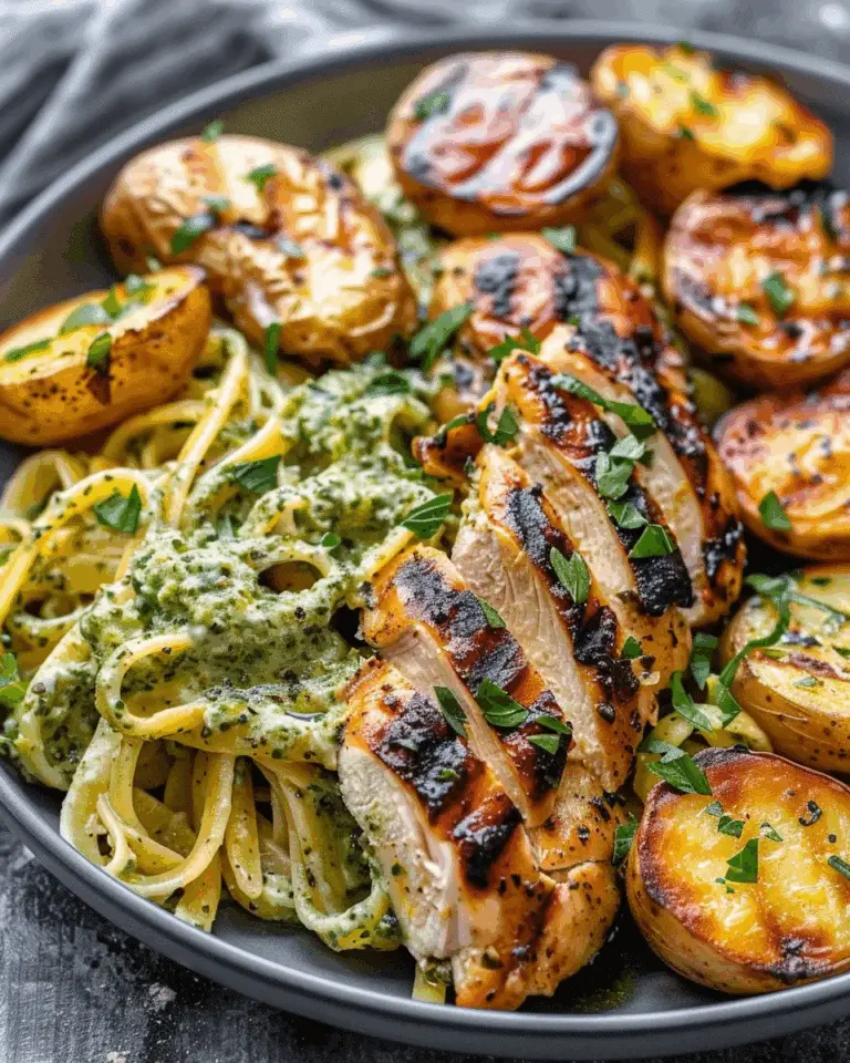 Loaded Herb Grilled Chicken with Creamy Pesto Pasta & Roasted Potatoes