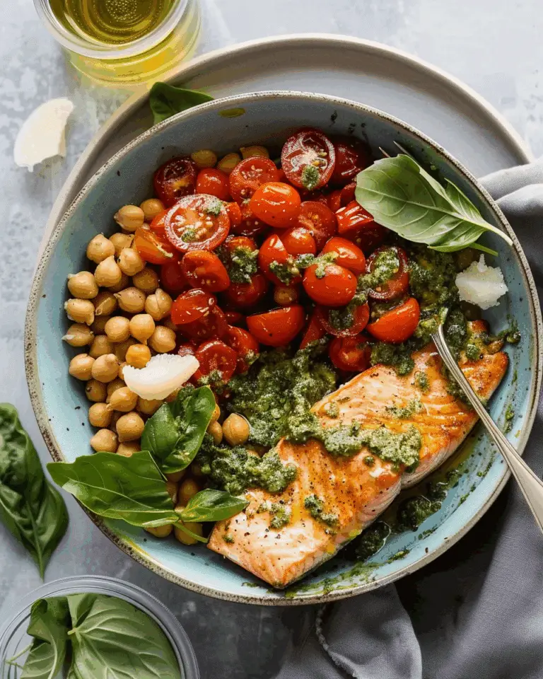 Pesto Salmon Chickpea Bowls