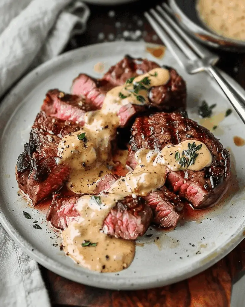 Steak With Bourbon Garlic Cream Sauce