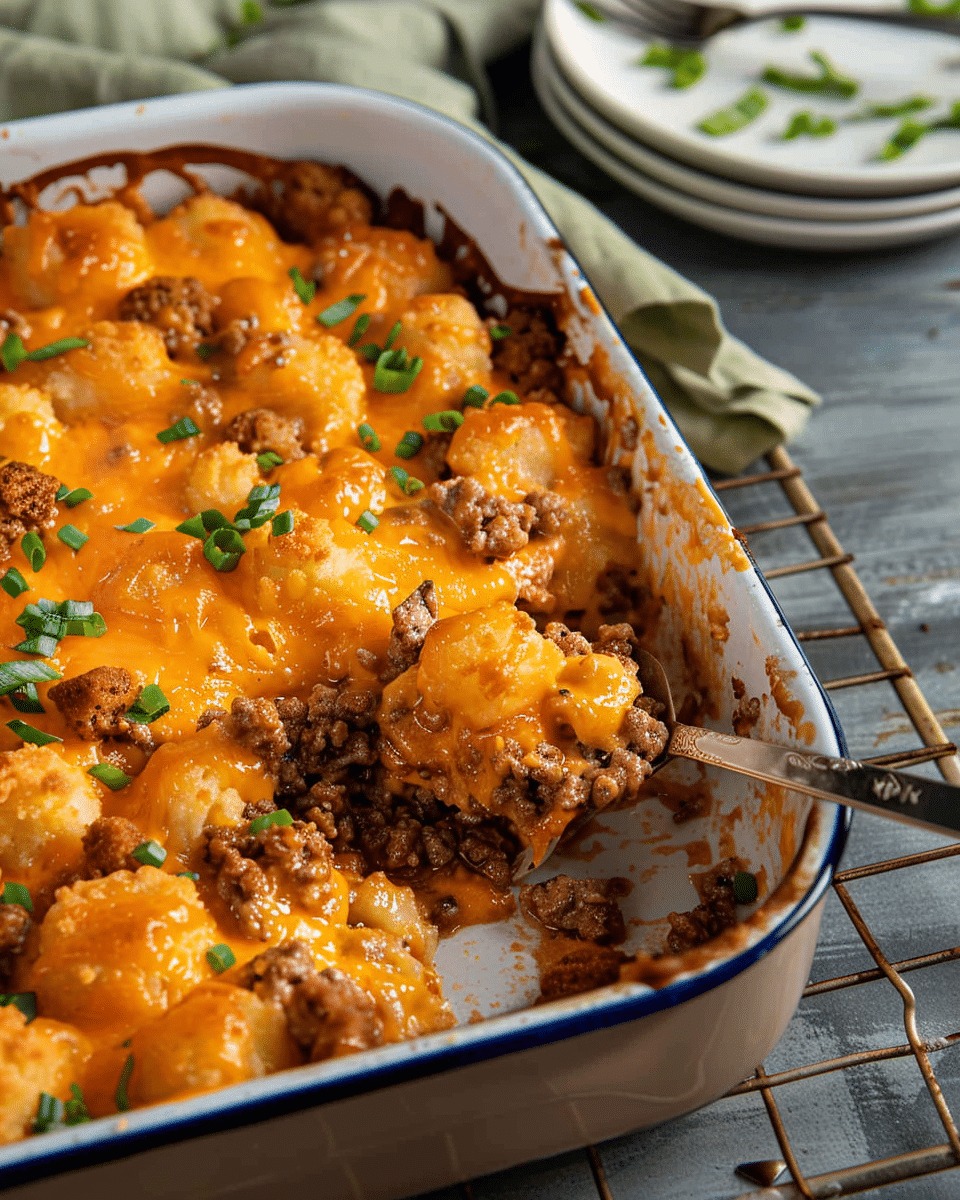 Cheesy Ground Beef Tater Tot Casserole