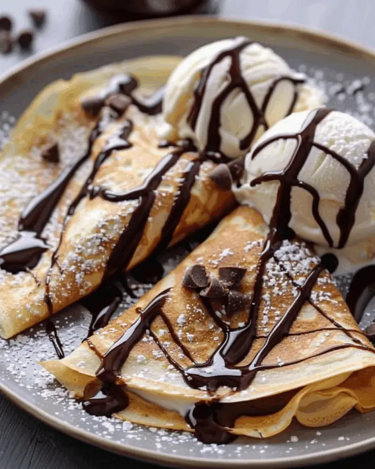 Dessert Crepes with Ice Cream & Chocolate Drizzle
