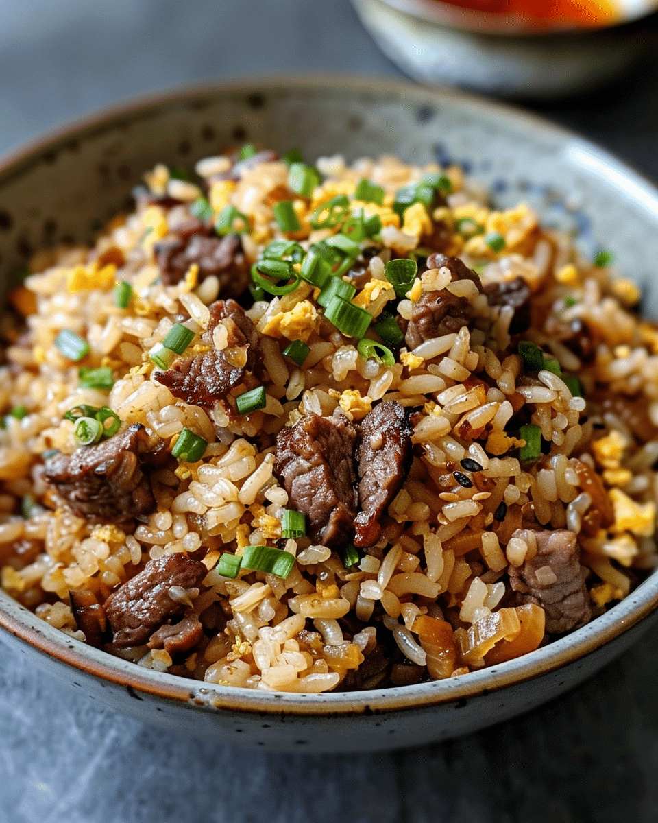 Savory Onion Beef Fried Rice - Cooking With Blog