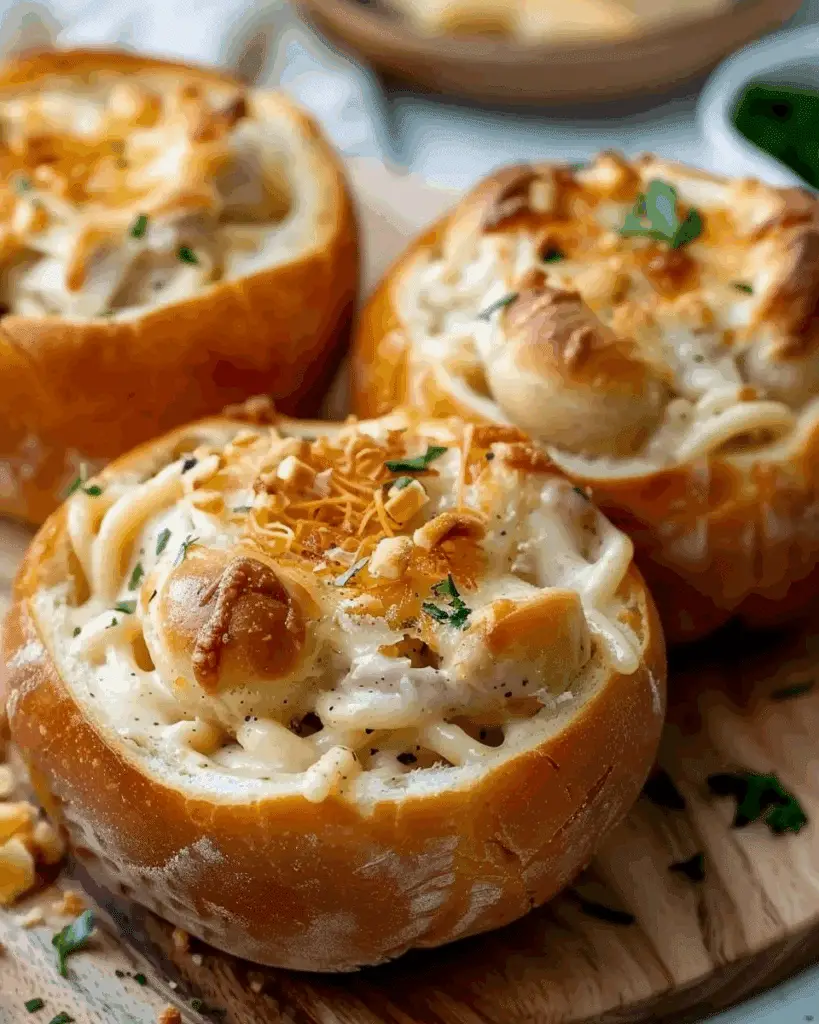 Chicken Alfredo Garlic Bread Bowls