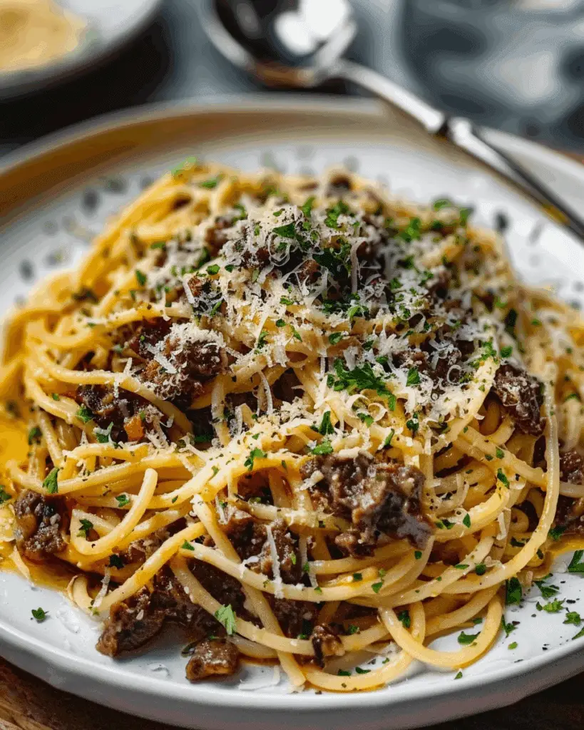 Garlic Butter Parmesan Spaghetti with Savory Beef