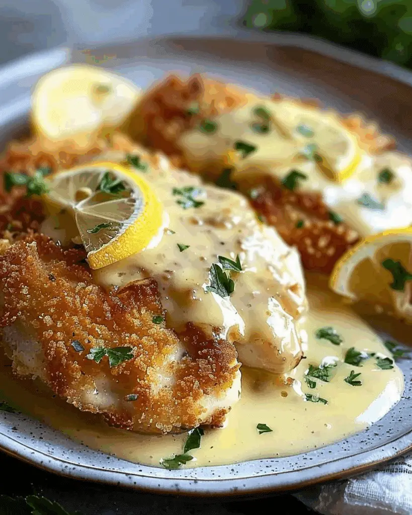 Lemon Pecorino Crusted Chicken with Creamy Lemon Sauce