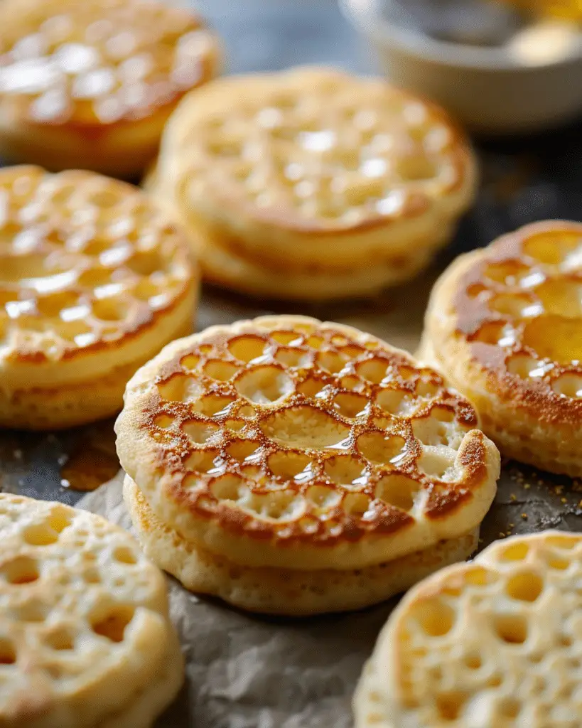 Classic Homemade Crumpets with Golden Bubbles