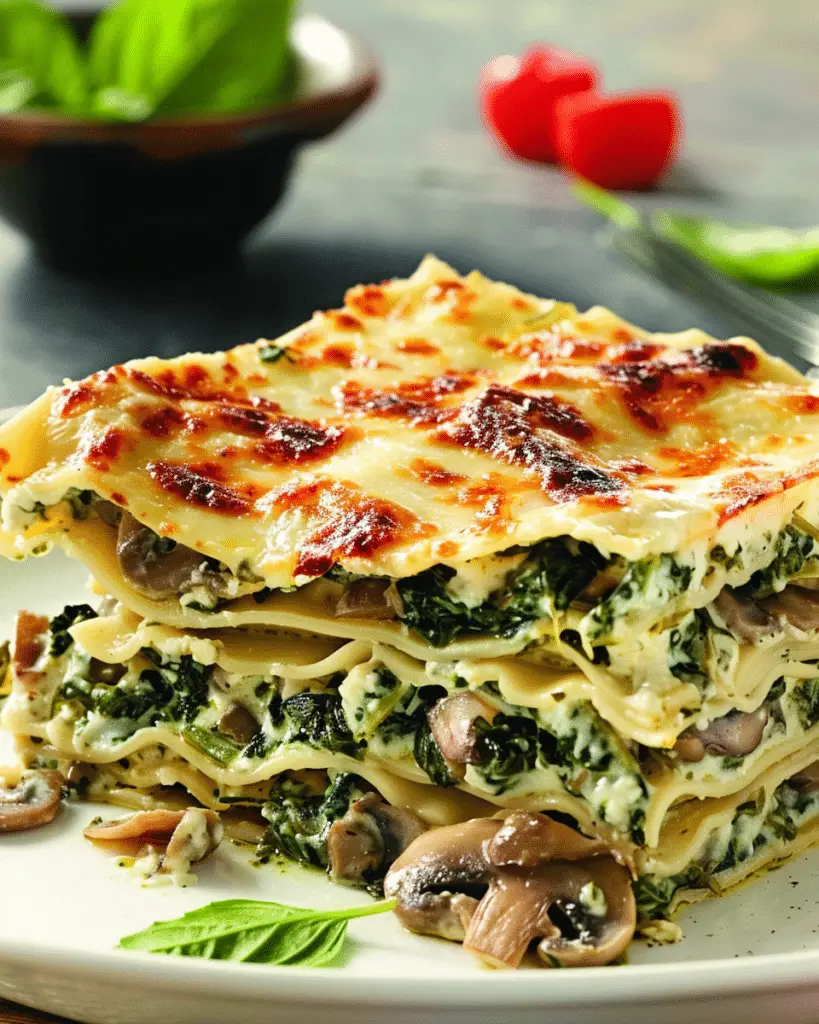 Easy Creamy Spinach Mushroom Lasagna