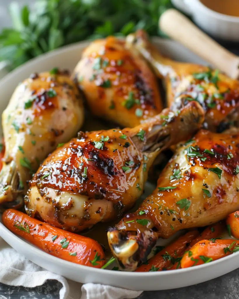 Honey Glazed Drumsticks with Garlic Butter Veggies & Soft Rolls