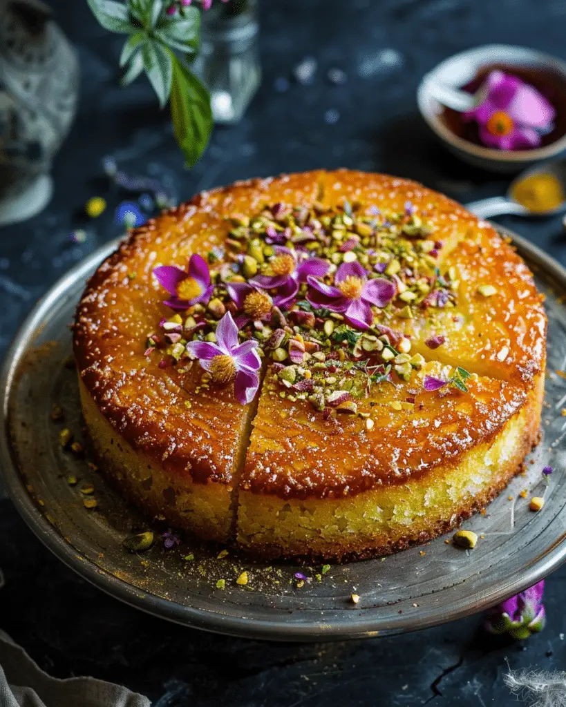 Saffron Pistachio Basbousa