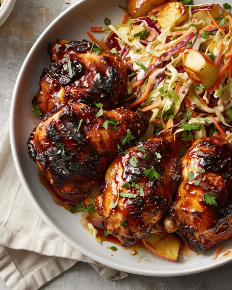 Sticky Apple Cider Chicken with Crisp Autumn Slaw