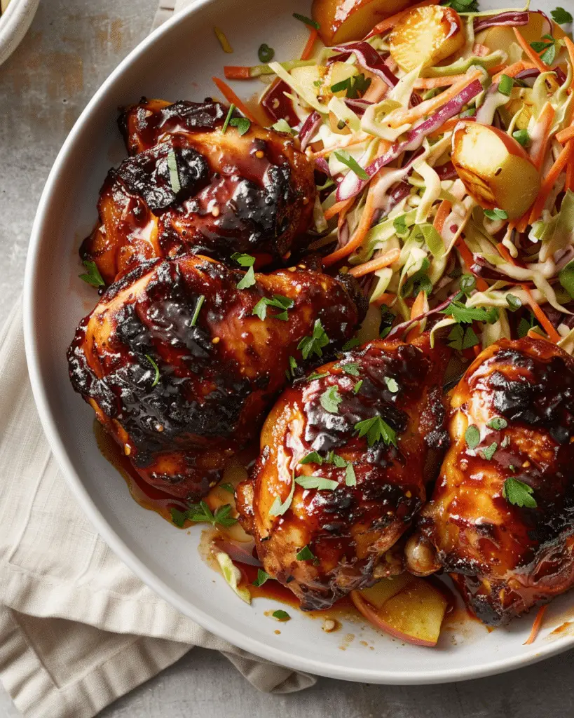 Sticky Apple Cider Chicken with Crisp Autumn Slaw