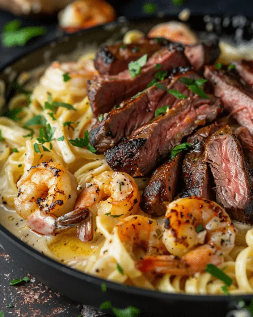 Blackened Steak & Shrimp Alfredo