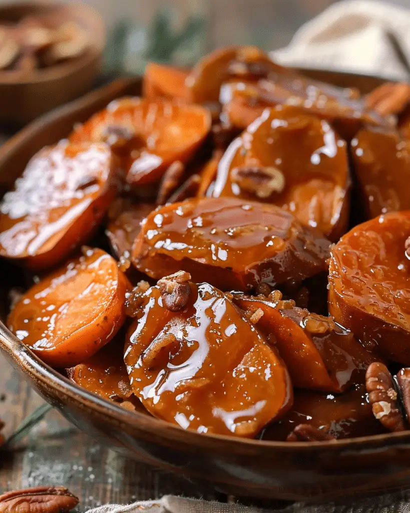 Candied Sweet Potatoes with Brown Sugar Maple Glaze