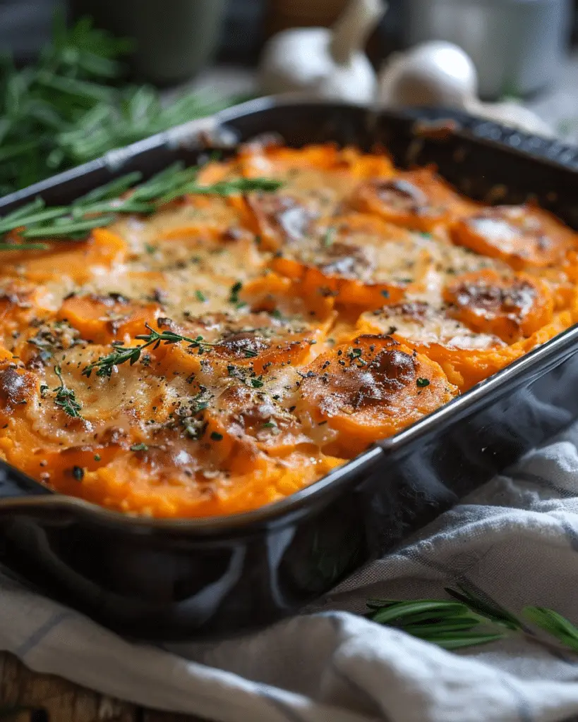 Garlic Butter Scalloped Sweet Potatoes