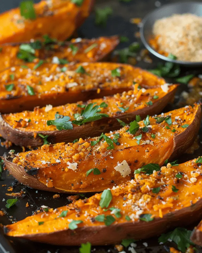 Garlic Parmesan Sweet Potato Wedges