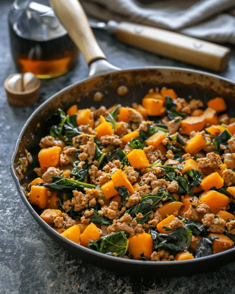 Ground Turkey Butternut Squash Skillet with Rainbow Chard
