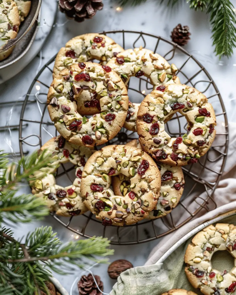 Pistachio Cranberry Wreath Cookies