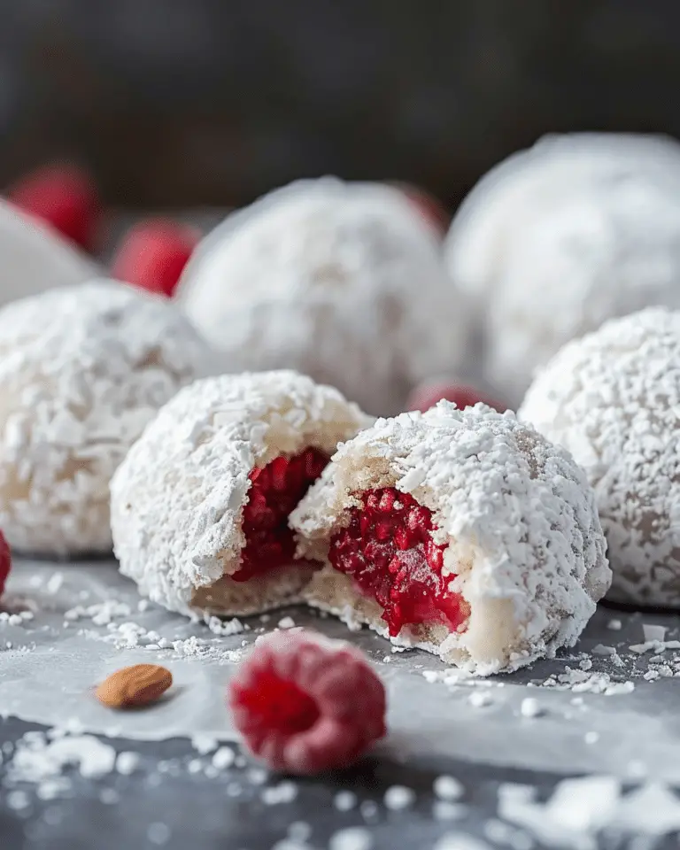 Raspberry Filled Almond Snowball Cookies