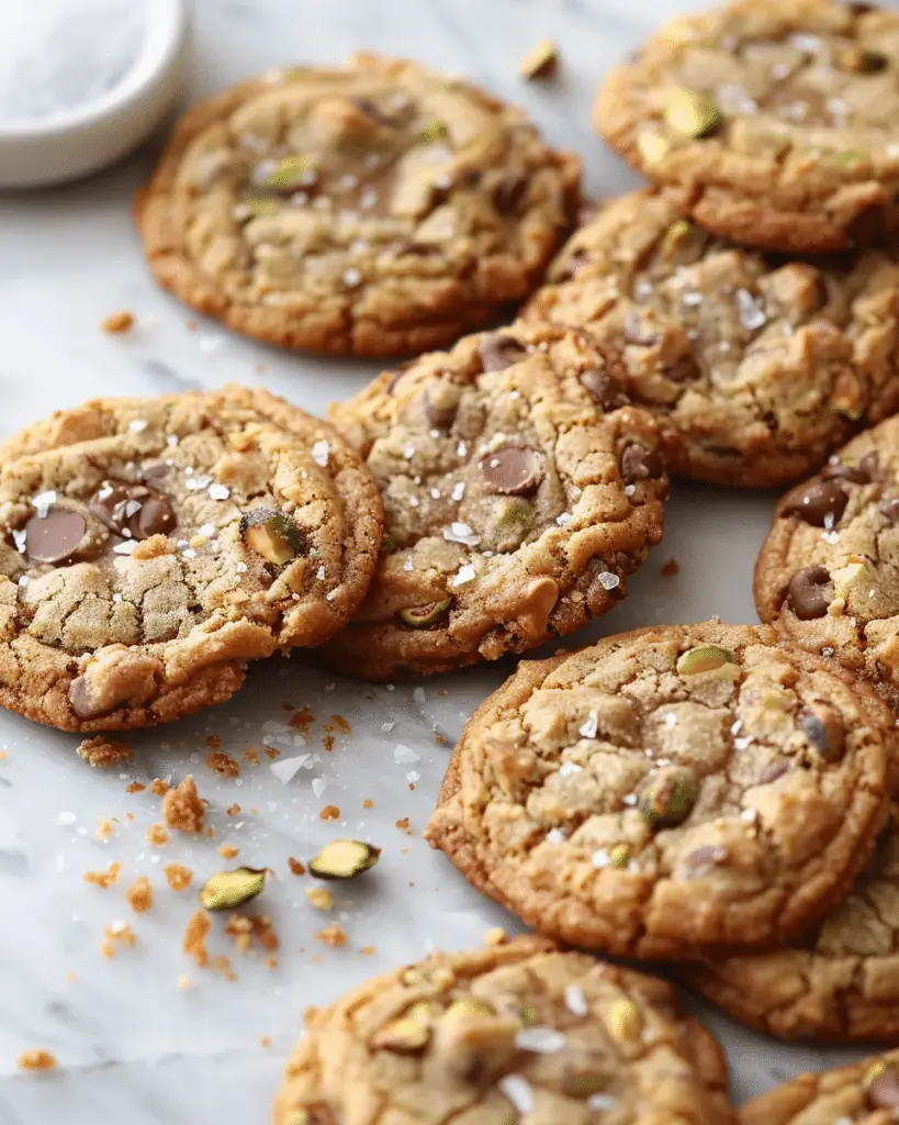 Salted Pistachio Toffee Chocolate Chip Cookies
