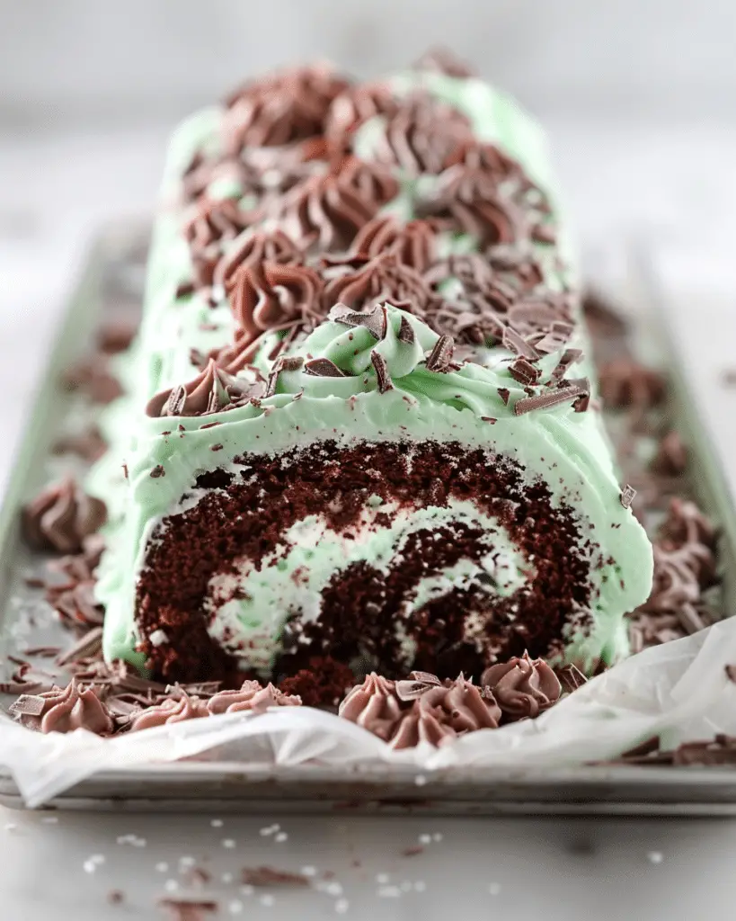 Soft Mint Chocolate Cake Roll