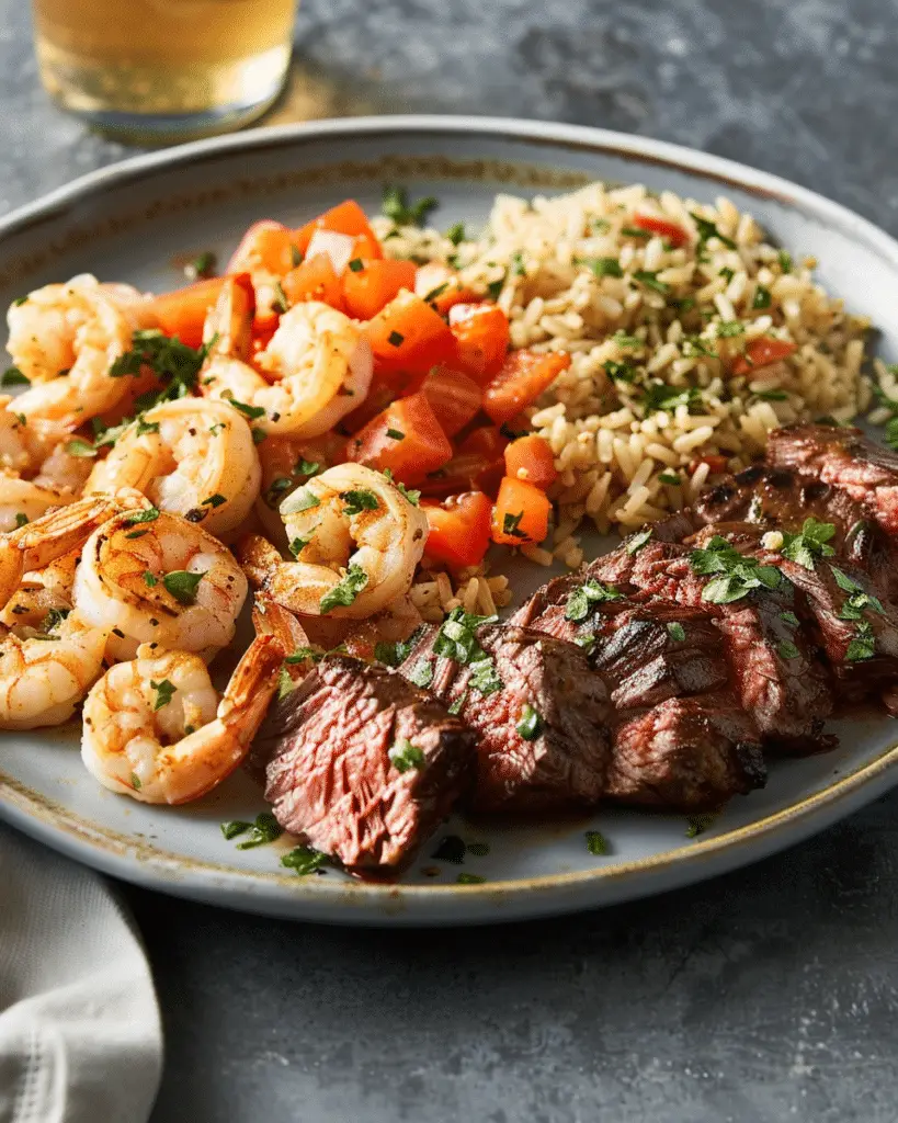 Spicy Cajun Shrimp and Grilled Steak Dinner